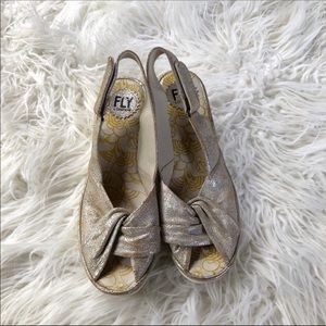 Fly London Yata Metallic wedge twist size 7